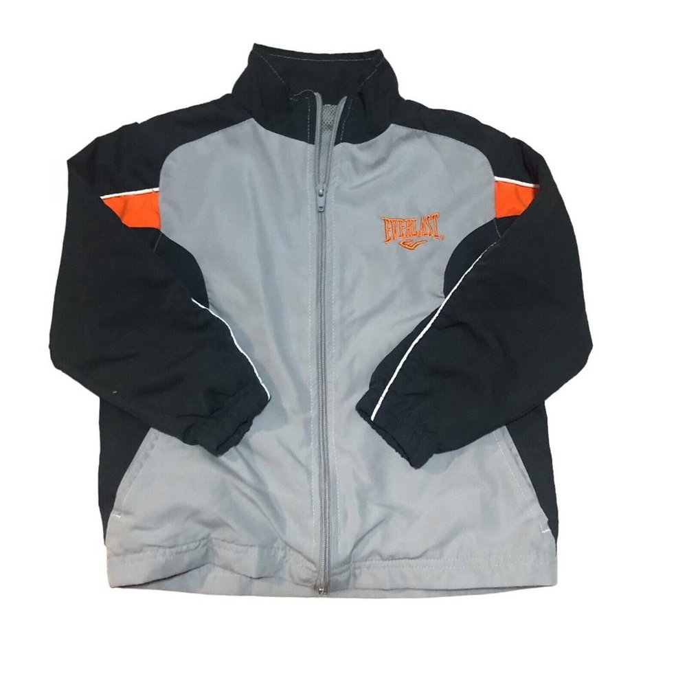 Everlast Boys Jacket Size 7/8 Orange Gray Full Zip Mesh Lined Athletic Coat